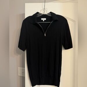 Reiss 1/4 Zip Polo Shirt Mens XS black 100%‎ Merino Wool Collared Preppy